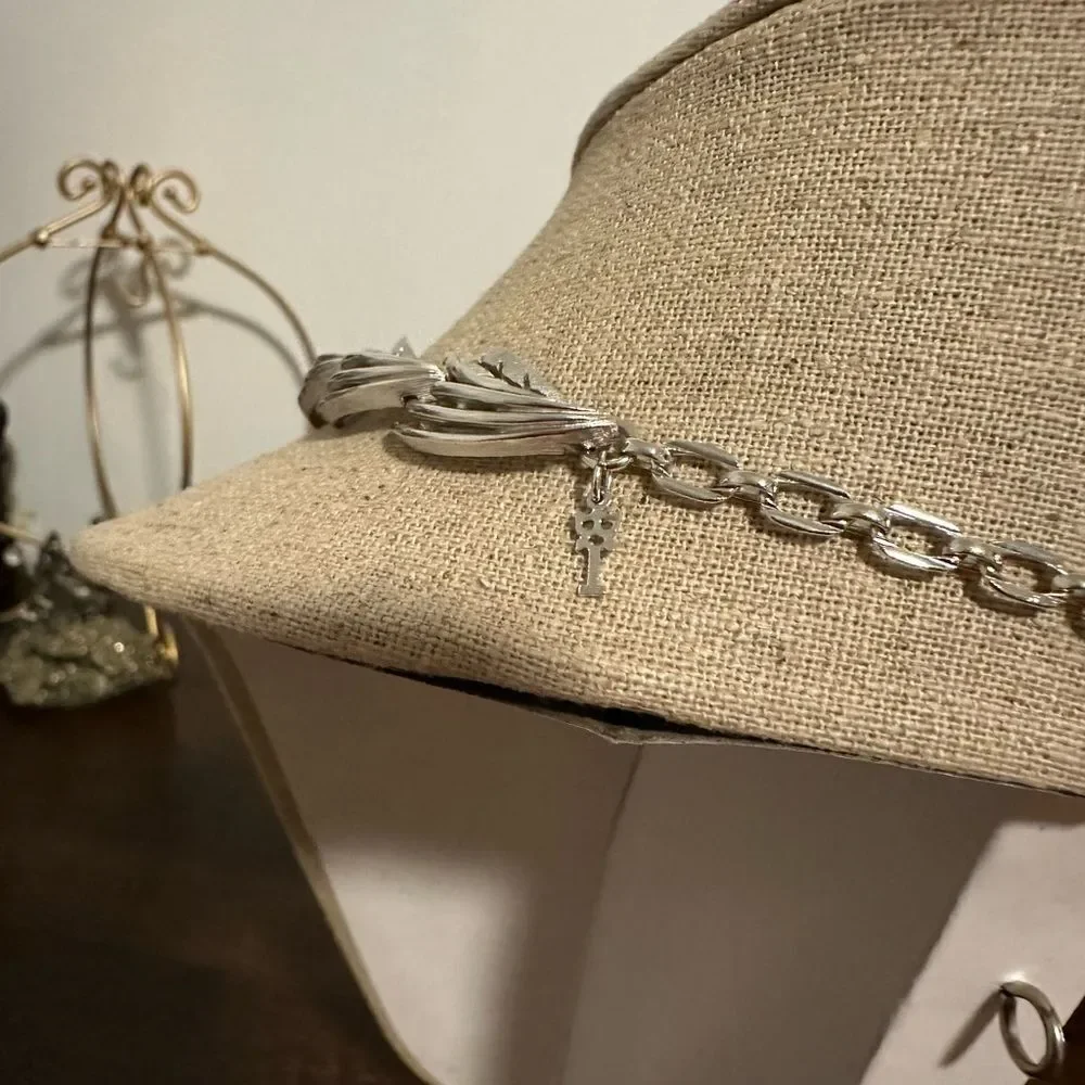 TRIFARI VINTAGE POLISHED SILVER TONE LEAVES LINK  NECKLACE - Picture 5 of 5